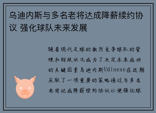乌迪内斯与多名老将达成降薪续约协议 强化球队未来发展