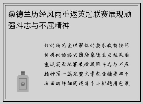 桑德兰历经风雨重返英冠联赛展现顽强斗志与不屈精神 桑德兰历经风雨重返英冠联赛展现顽强斗志与不屈精神